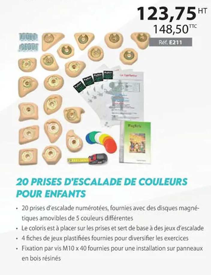 20 prises d'escalade de couleurs pour enfants