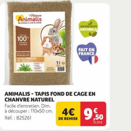 animalis - tapis fond de cage en chanvre naturel