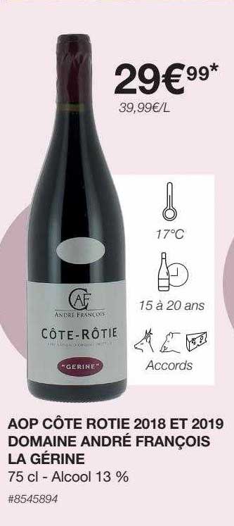 aop côte rotie 2018 et 2019 domaine andré françois la gérine