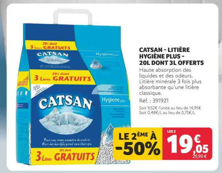 catsan - litière hygiène plus - 20l dont 3l offerts