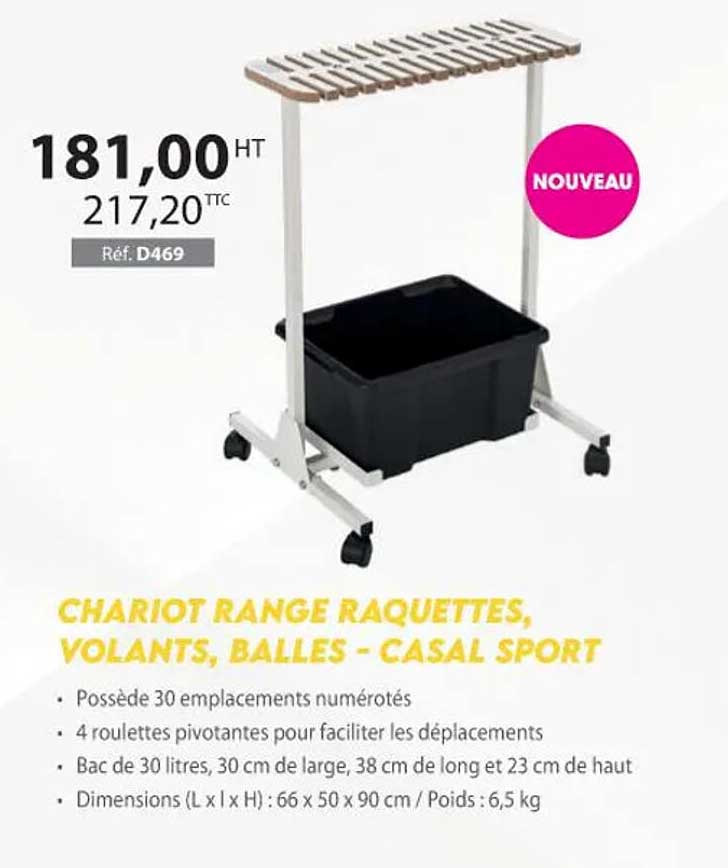 chariot range raquettes, volants, balles - casal sport