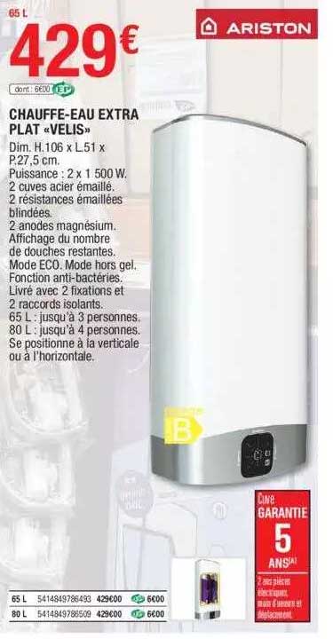 chauffe-eau extra plat «velis» ariston