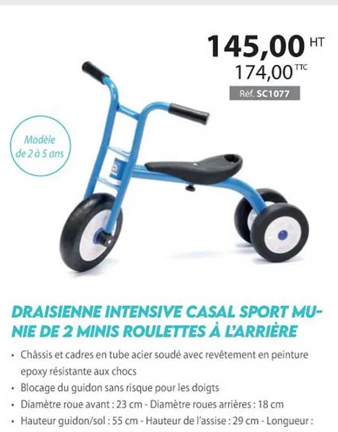 draisienne intensive casal sport munie de 2 minis roulettes à l'arrière