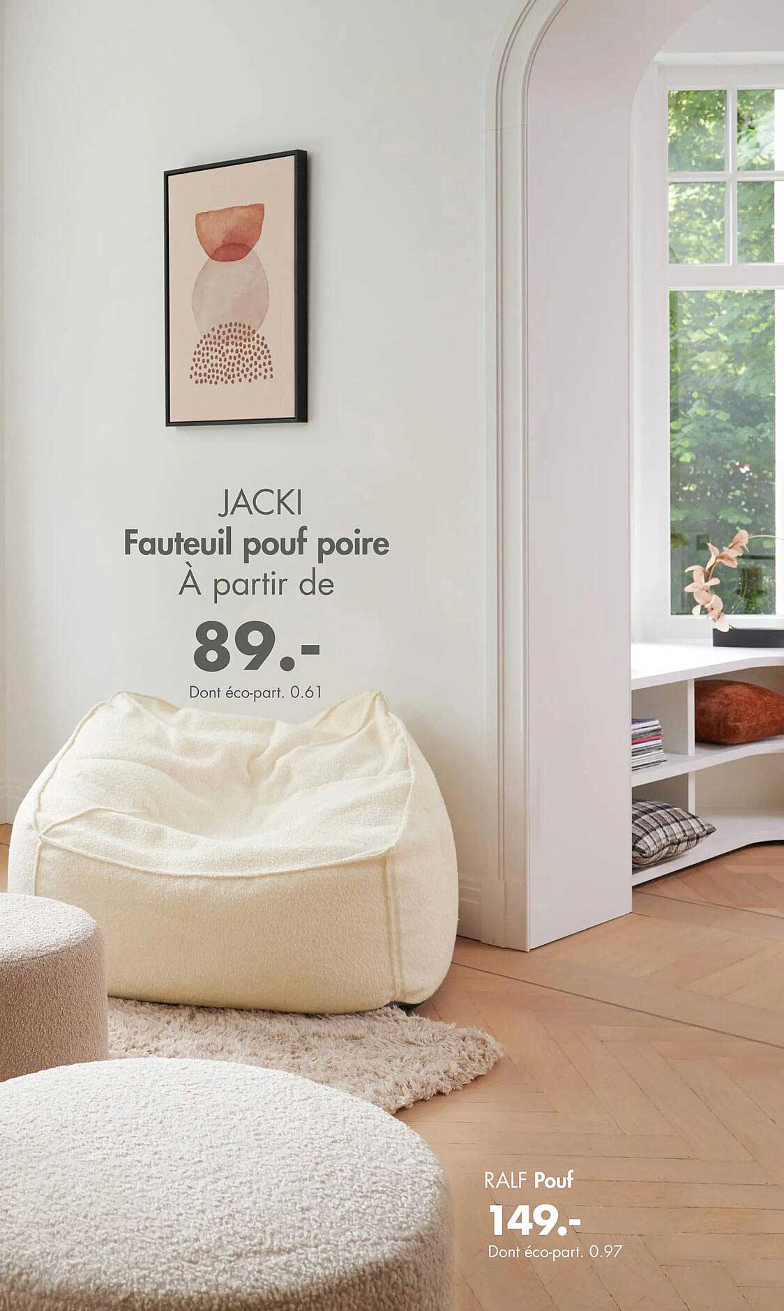 fauteuil pour poire jacki, pouf ralf