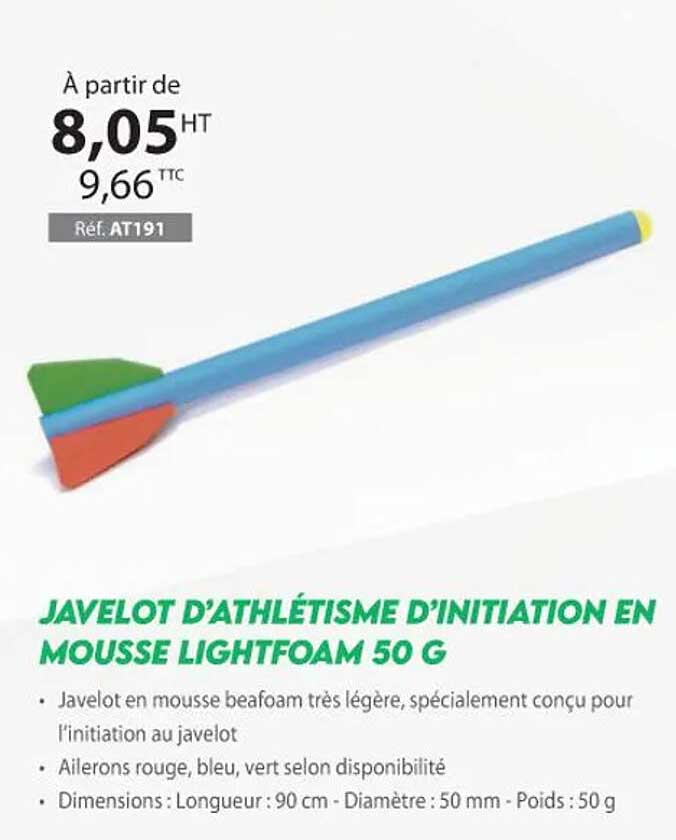 javelot d'athlétisme d'initiation en mousse lightfoam 50 g