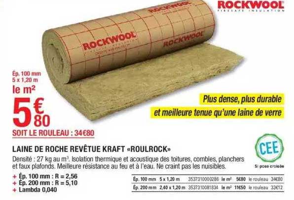 laine de roche revêtue kraft «roulrock»