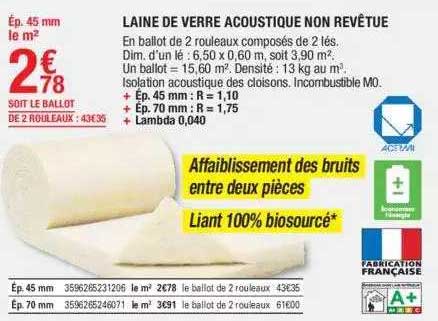 laine de verre acoustique non revêtue