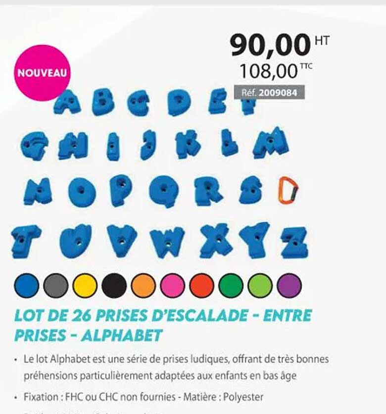 lot de 26 prises d'escalade - entre prises - alphabet