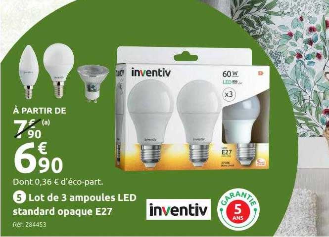 lot de 3 ampoules led standard opaque e27 inventiv