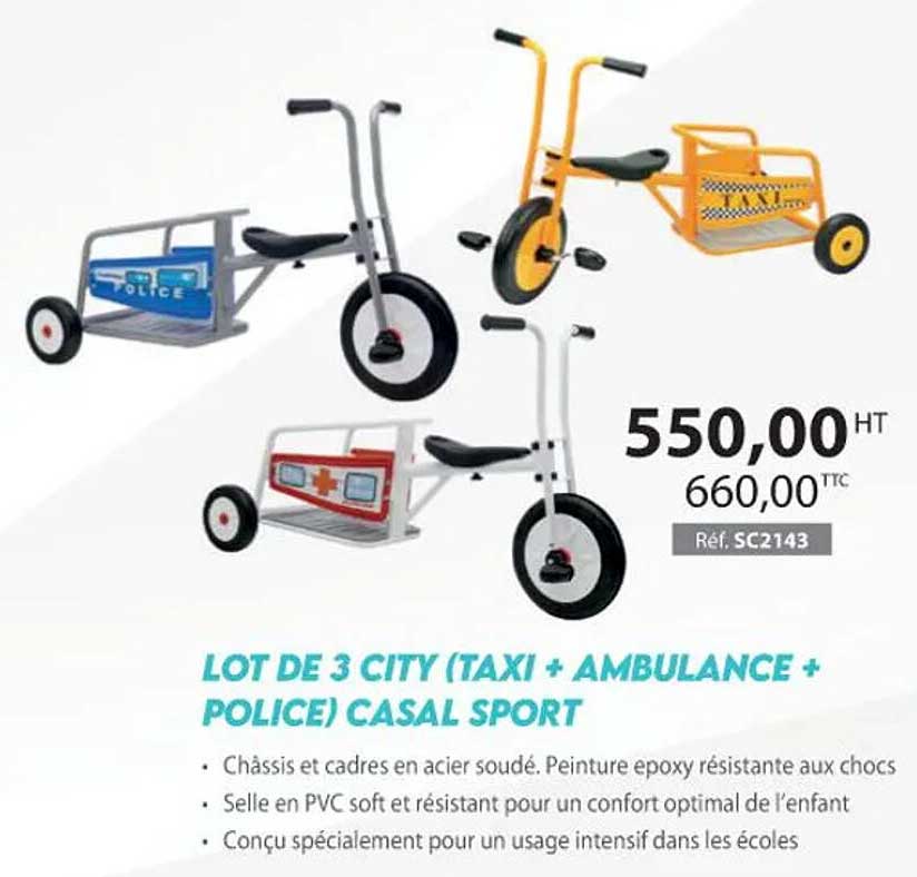lot de 3 city (taxi + ambulance + police) casal sport