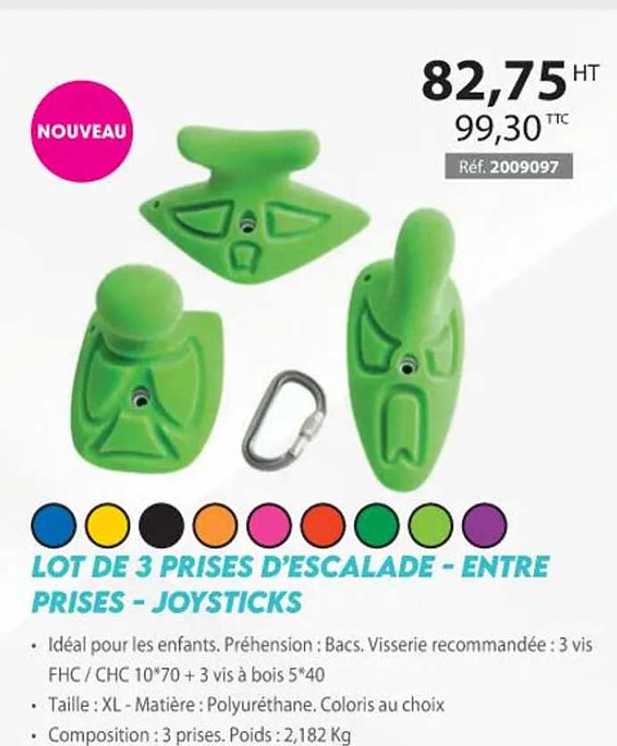 lot de 3 prises d'escalade - entre prises - joysticks