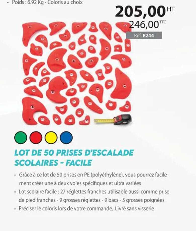 lot de 50 prises d'escalade scolaires - facile