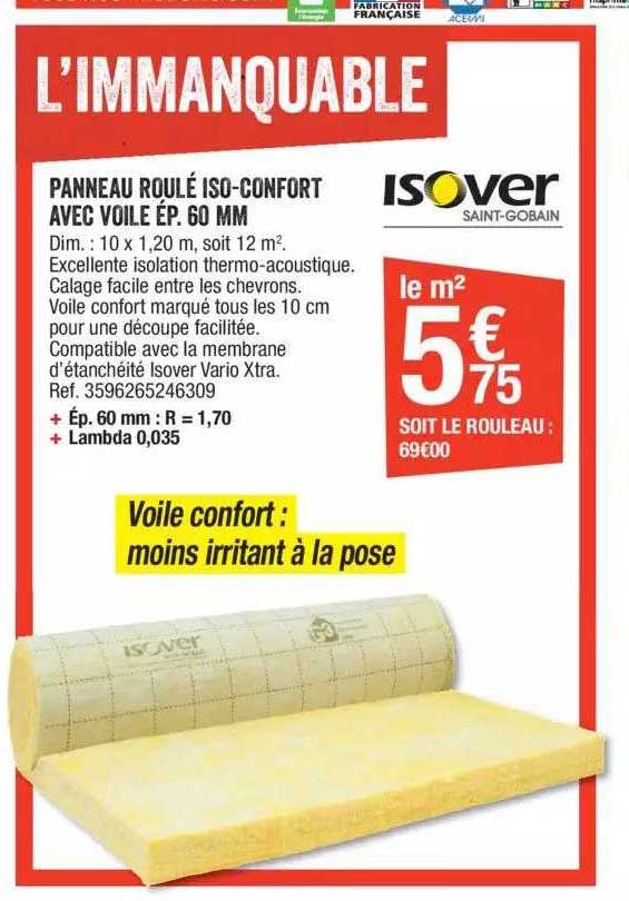 panneau roulé iso-confort avec voile ép. 60 mm isover