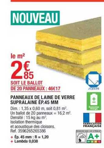 panneaux de laine de verre supralaine ép. 45 mm