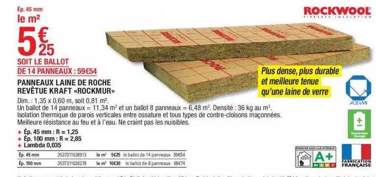 panneaux laine de roche revêtue kraft «rockmur» rockwool