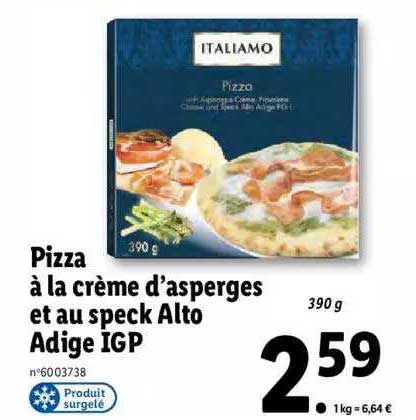 pizza à la crème d'asperges et au speck alto adige igp italiamo