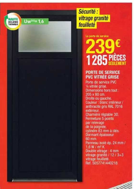 Porte De Service Pvc Vitrée Grise