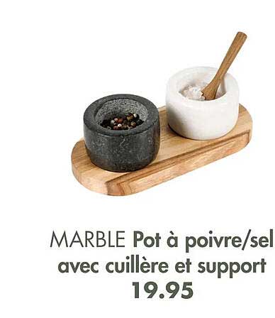 pot à poivre-sel avec cuillère et support marble