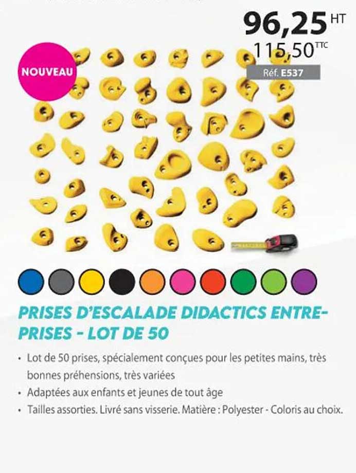 prises d'escalade didactics entre-prises - lot de 50