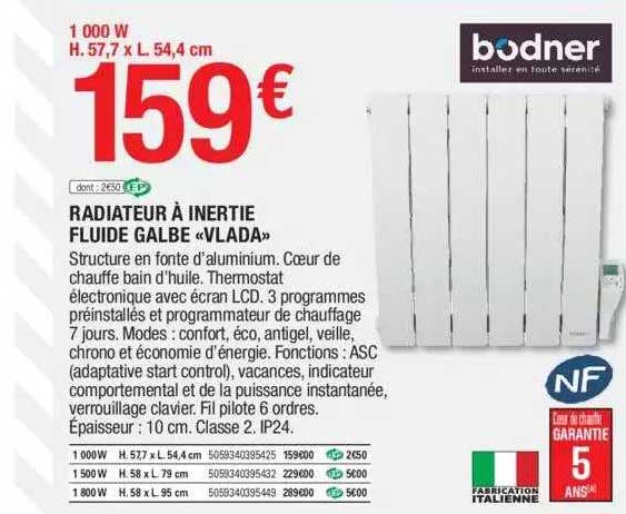 radiateur à inertie fluide galbe «vlada»