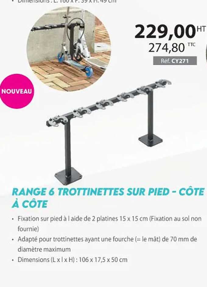 range 6 trottinettes sur pied - côte à côte