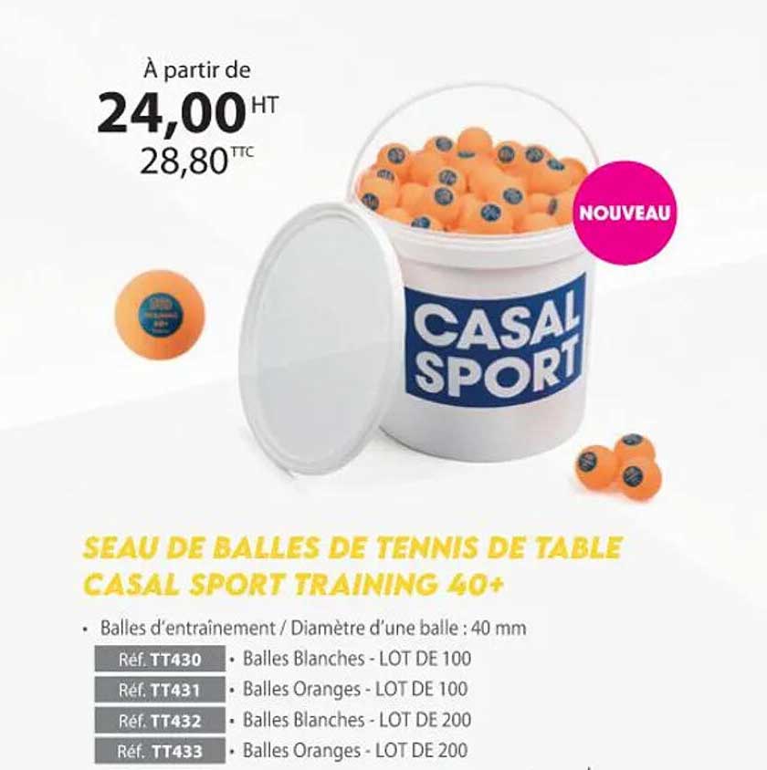 seau de balles de tennis de table casal sport training 40+
