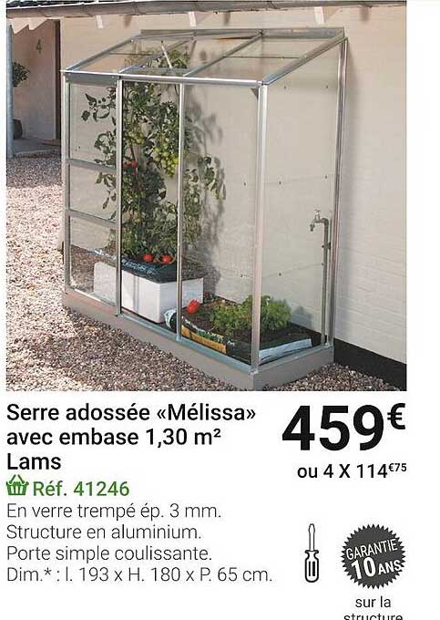 Serre Adossée «mélissa» Avec Embase 1,30 M² Lams