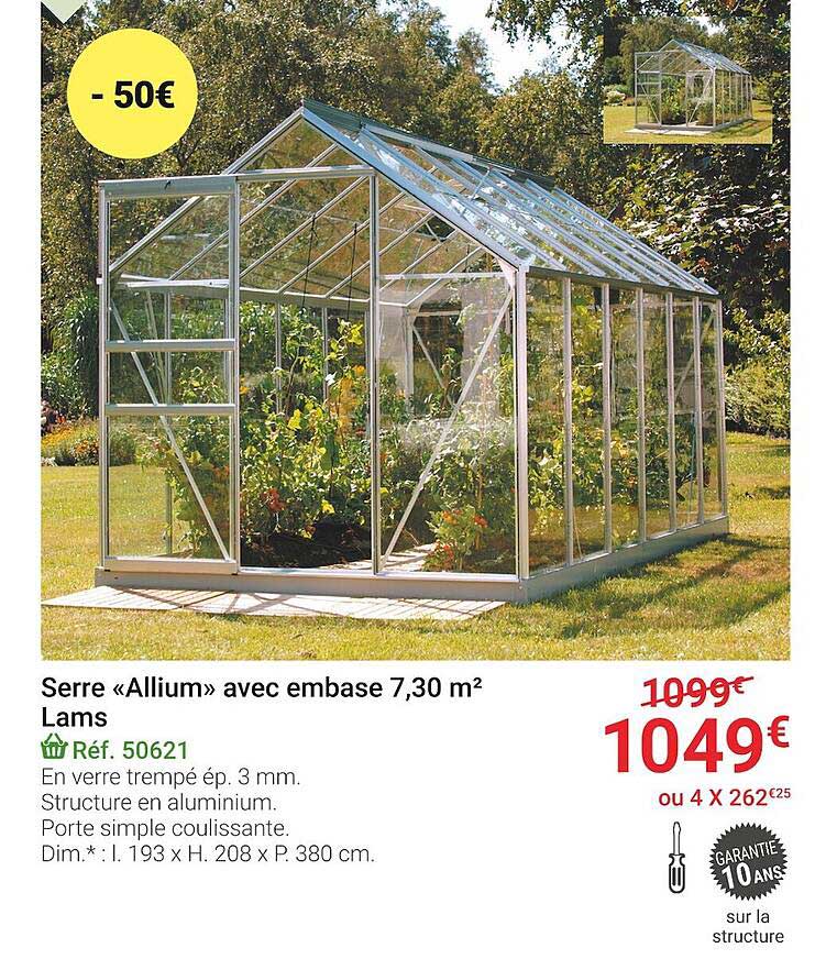serre «allium» avec embase 7,30 m² lams