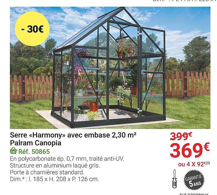 serre «harmony» avec embase 2,30 m² palram canopia