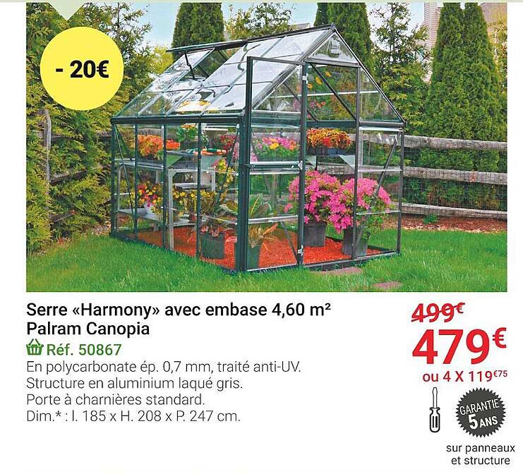 serre «harmony» avec embase 4,60 m² palram canopia