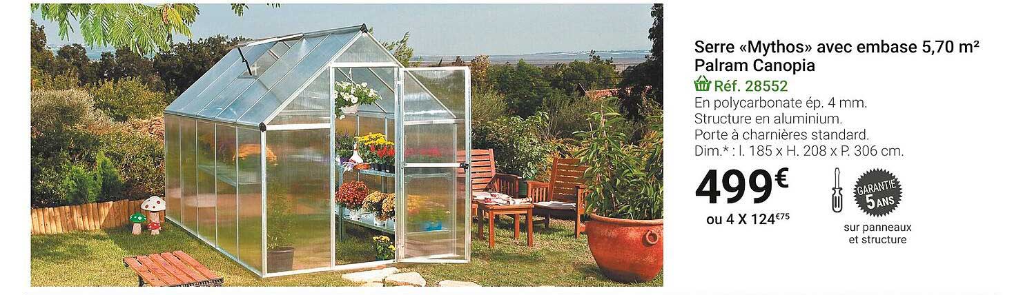 serre «mythos» avec embase 5,70 m² palram canopia