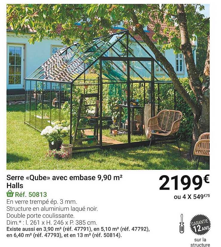 serre «qube» avec embase 9,90 m² halls