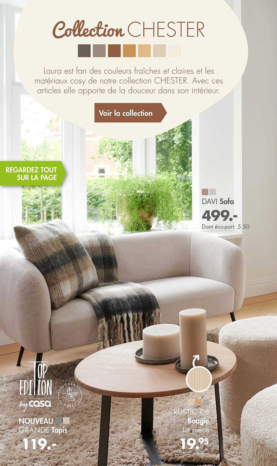 sofa davi, tapis grande, bougie rustic rib