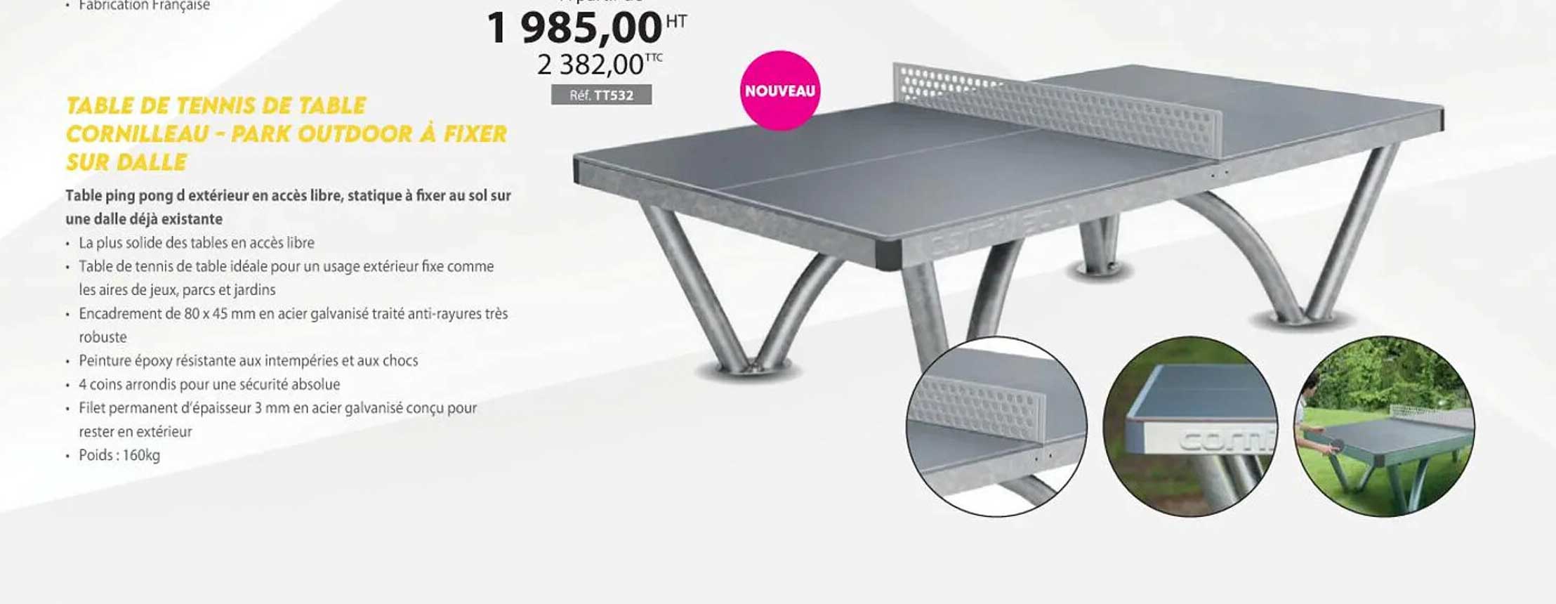 table de tennis de table cornilleau - park outdoor à fixer sur dalle