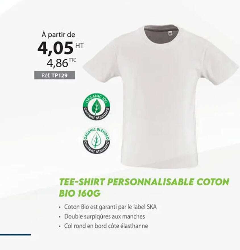 tee-shirt personnalisable coton bio 160 g