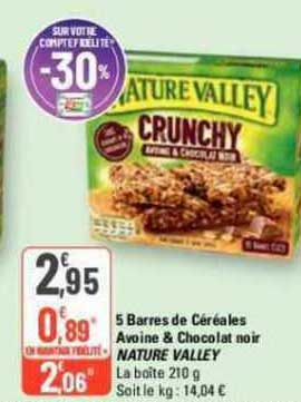5 barres de céréales avoine & chocolat noir nature valley