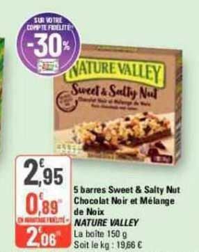 5 barres sweet & salty nut chocolat noir et mélange de noix nature valley