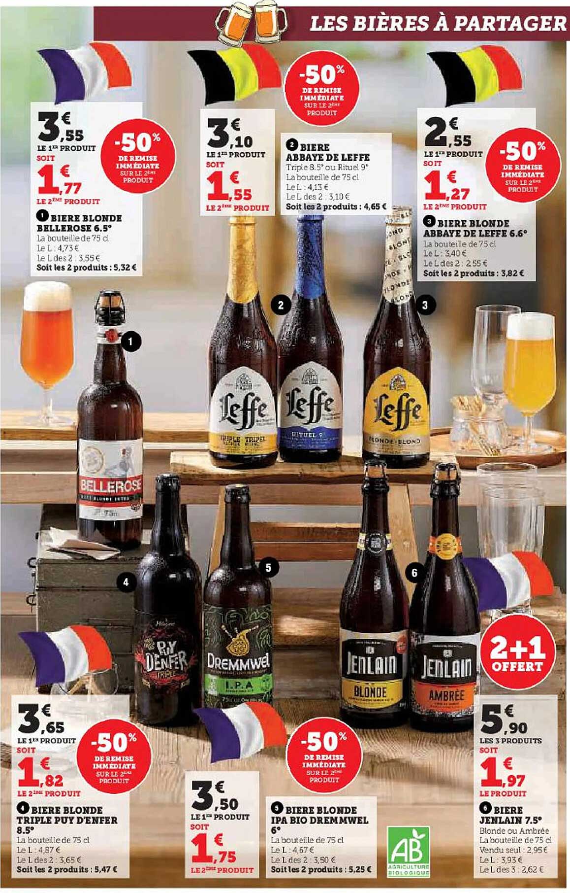 bière blonde bellerose 6.5°, bière abbaye de leffe, bière blonde abbaye de leffe 6.6°, bière blonde triple puy d'enfer 8.5°, bière blonde ipa rio dremmwel, bière jenlain 7.5°