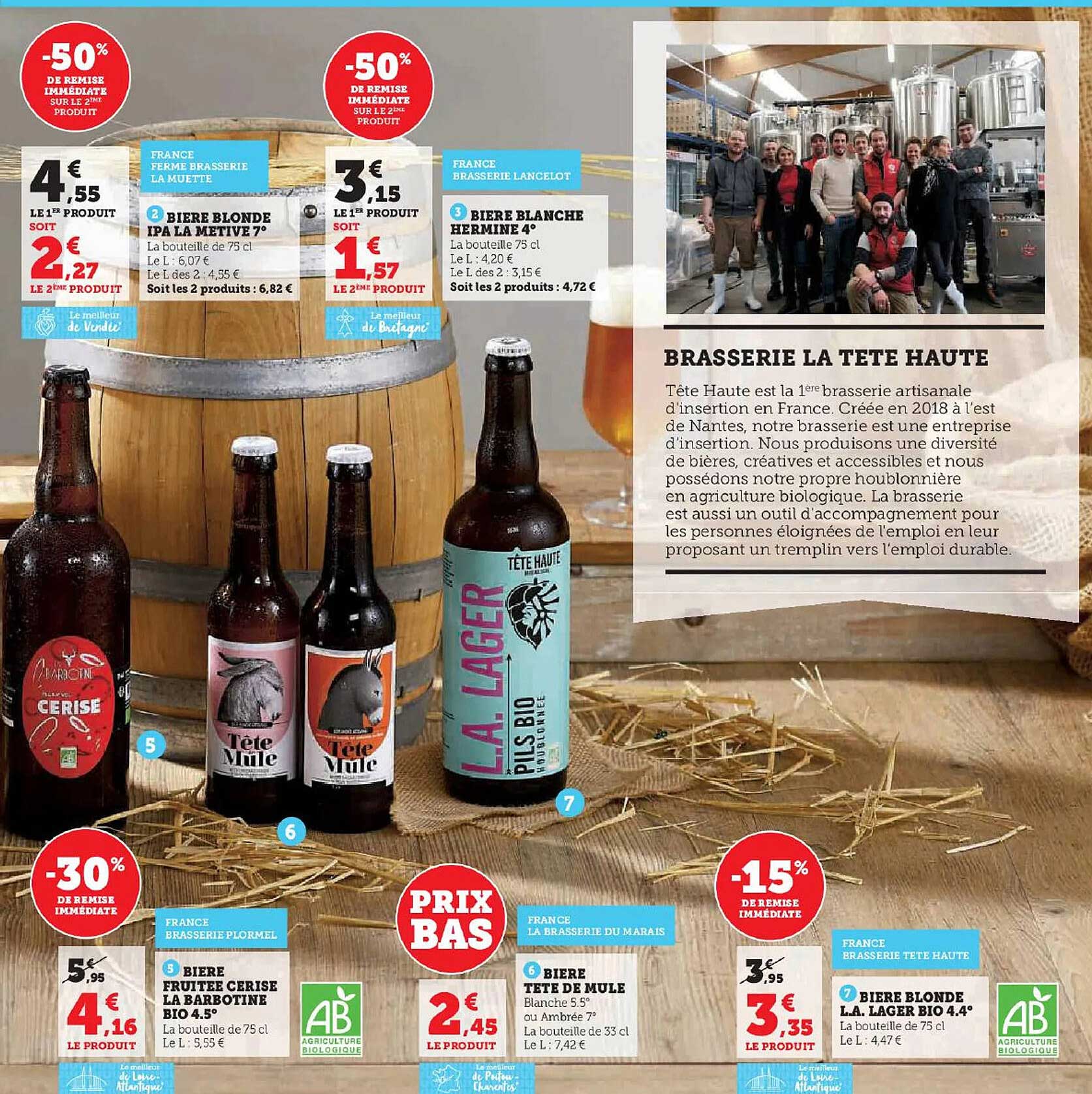 bière blonde ipa la metive 7°, bière fruitée cerise la barbotine bio 4,5°, bière tête de mule, bière blonde la lager bio 4.4°