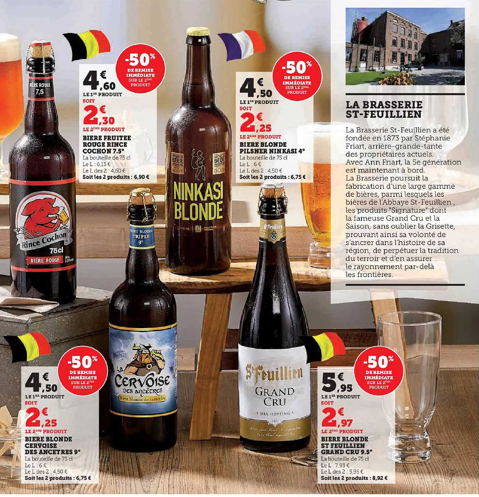 bière fruité rouge rince cochon 7.5°, bière blonde pilsner ninkasi, bière blonde cervoise des ancêtres, bière blonde st feuillien grand cru 9.5°