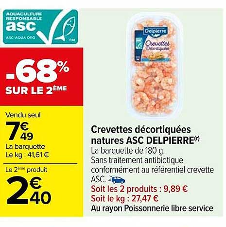 Crevettes Décortiquées Natures Asc Delpierre