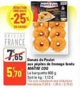 donuts de poulet aux pépites de fromage fondu maître coq