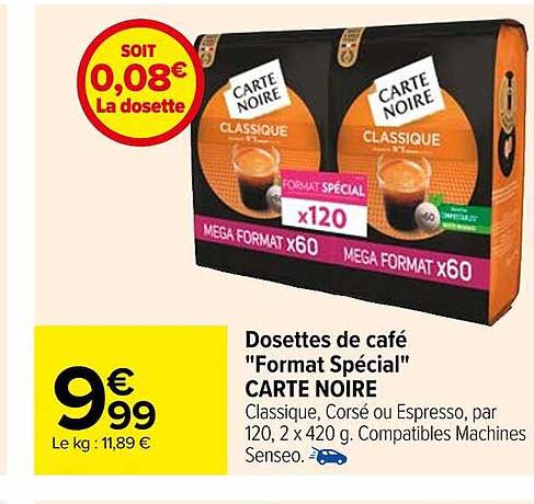 dosettes de café "format spécial" carte noire