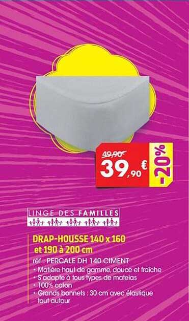 drap-housse 140 x 160 et 190 à 200 cm linge des familles