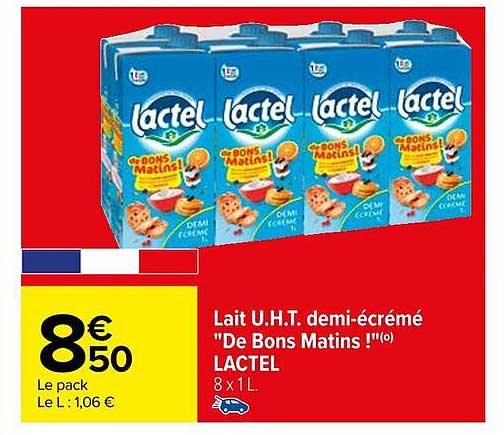 lait u.h.t. demi-écrémé "de bons matins !" lactel