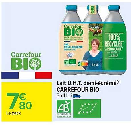 lait u.h.t. demi-écrémé carrefour bio