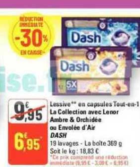 lessive en capsules tout-en-1 la collection avec lenor ambre & orchidée ou envolée d'air dash