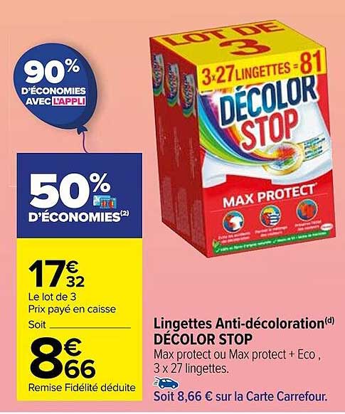 lingettes anti-décoloration décolor stop