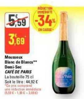 Mousseux Blanc De Blancs Demi-sec Café De Paris