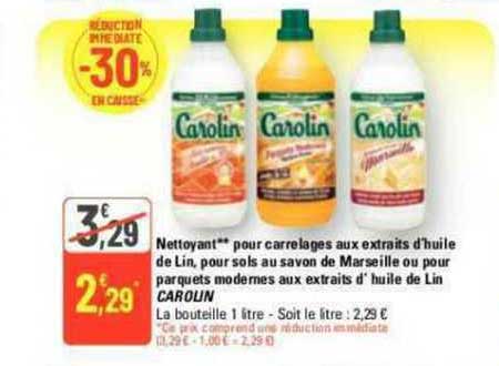 nettoyant pour carrelages aux extraits d'huile de lin, pour sols au savon de marseille ou pour parquets modernes aux extraits d'huile de lin carolin